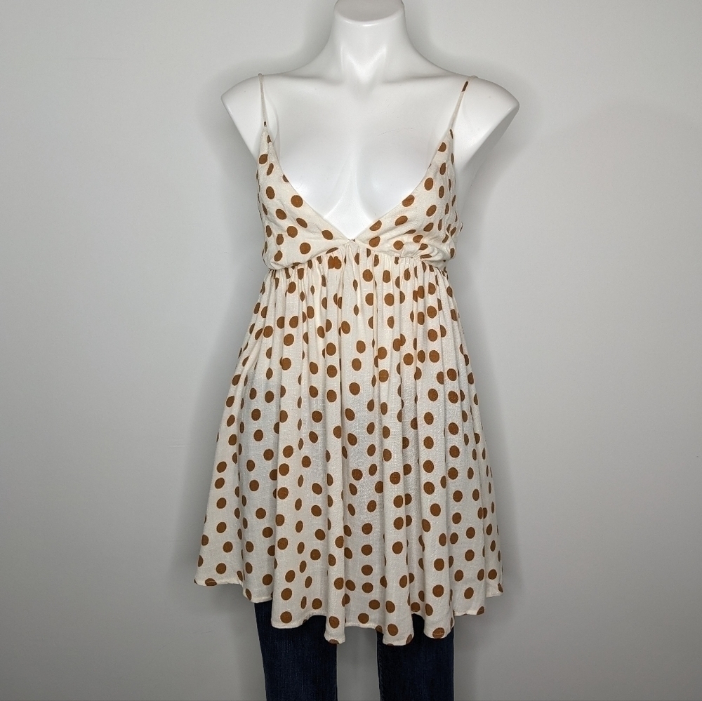 ✨3/$15 Zara cream brown polka dot spaghetti strap tank S